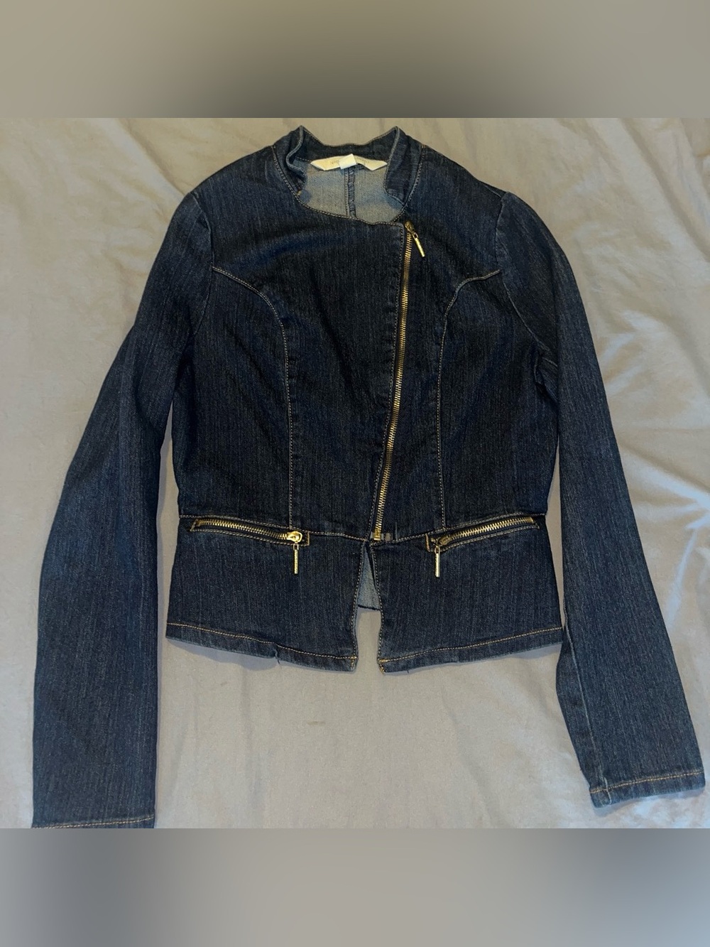 Nicki Minaj Dark Blue Denim Asymmetrical Zip Jacket